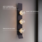 Modern 3-Light Black Unique Dimmable LED Wall Sconce Light with Crystal Bubble Glass Shade