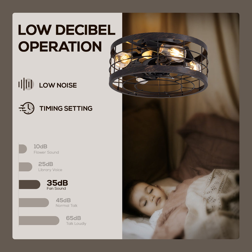 16 in. Indoor Industrial Round Caged Low Profile Ceiling Fans with No Bulb Included with Remote Included