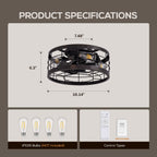 16 in. Indoor Industrial Round Caged Low Profile Ceiling Fans with No Bulb Included with Remote Included