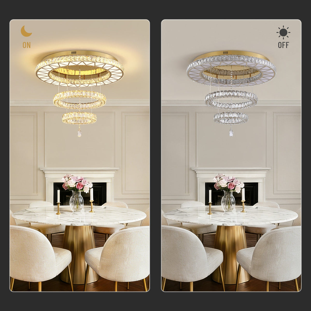 31.5 in. Luxury Gold 3-Tier Crystal Dimmable Integrated LED Chandelier with Remote Control for Living Room, Dining Room