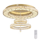 31.5 in. Luxury Gold 3-Tier Crystal Dimmable Integrated LED Chandelier with Remote Control for Living Room, Dining Room