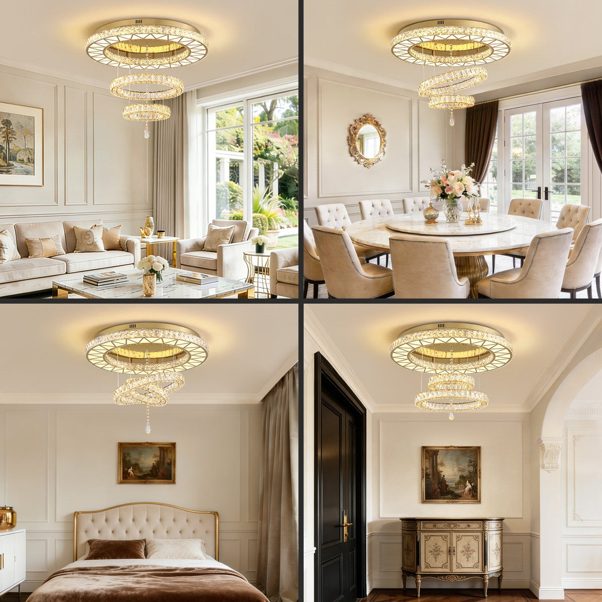31.5 in. Luxury Gold 3-Tier Crystal Dimmable Integrated LED Chandelier with Remote Control for Living Room, Dining Room