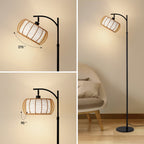 71 in. Black Boho 1-Light Standard Floor Lamp with Rattan and Fabric Shade for Living Room(Bulb not Included)