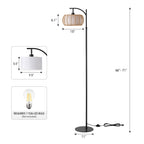 71 in. Black Boho 1-Light Standard Floor Lamp with Rattan and Fabric Shade for Living Room(Bulb not Included)