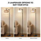 71 in. Black Boho 1-Light Standard Floor Lamp with Rattan and Fabric Shade for Living Room(Bulb not Included)
