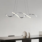 35in LED Wave Chandelier, Dimmable Silver Pendant Light with Remote Control for Dining Room