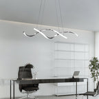 35in LED Wave Chandelier, Dimmable Silver Pendant Light with Remote Control for Dining Room