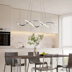 35in LED Wave Chandelier, Dimmable Silver Pendant Light with Remote Control for Dining Room