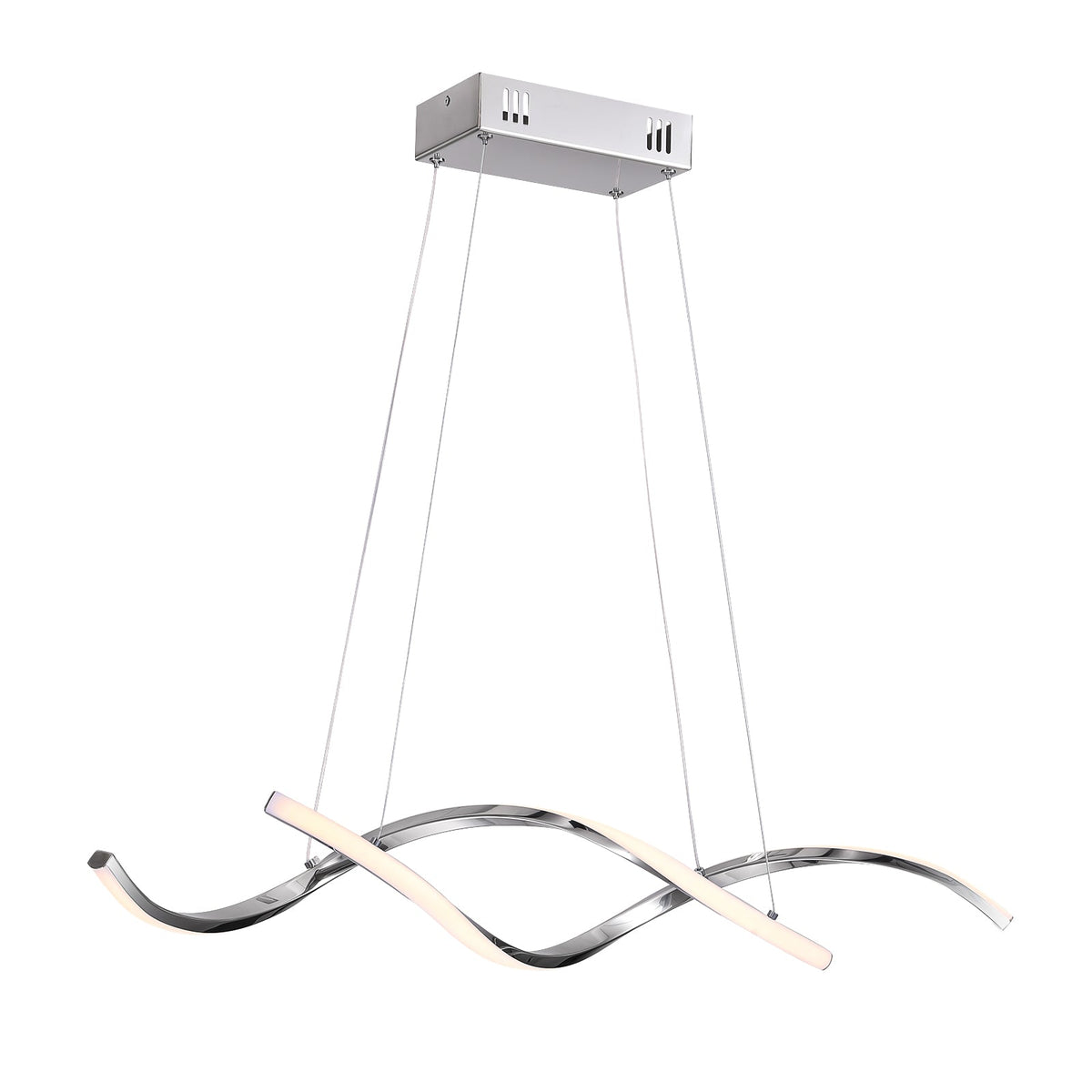35in LED Wave Chandelier, Dimmable Silver Pendant Light with Remote Control for Dining Room