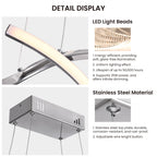 35in LED Wave Chandelier, Dimmable Silver Pendant Light with Remote Control for Dining Room