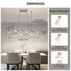 35in LED Wave Chandelier, Dimmable Silver Pendant Light with Remote Control for Dining Room