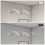 35in LED Wave Chandelier, Dimmable Silver Pendant Light with Remote Control for Dining Room