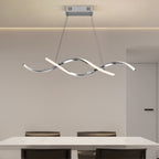 35in LED Wave Chandelier, Dimmable Silver Pendant Light with Remote Control for Dining Room