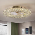 Modern 22 in. Indoor Gold Low Profile Crystal Chandelier Ceiling Fan with Light with Remote Included