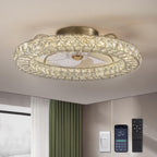 Modern 22 in. Indoor Gold Low Profile Crystal Chandelier Ceiling Fan with Light with Remote Included