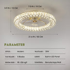 Modern 22 in. Indoor Gold Low Profile Crystal Chandelier Ceiling Fan with Light with Remote Included