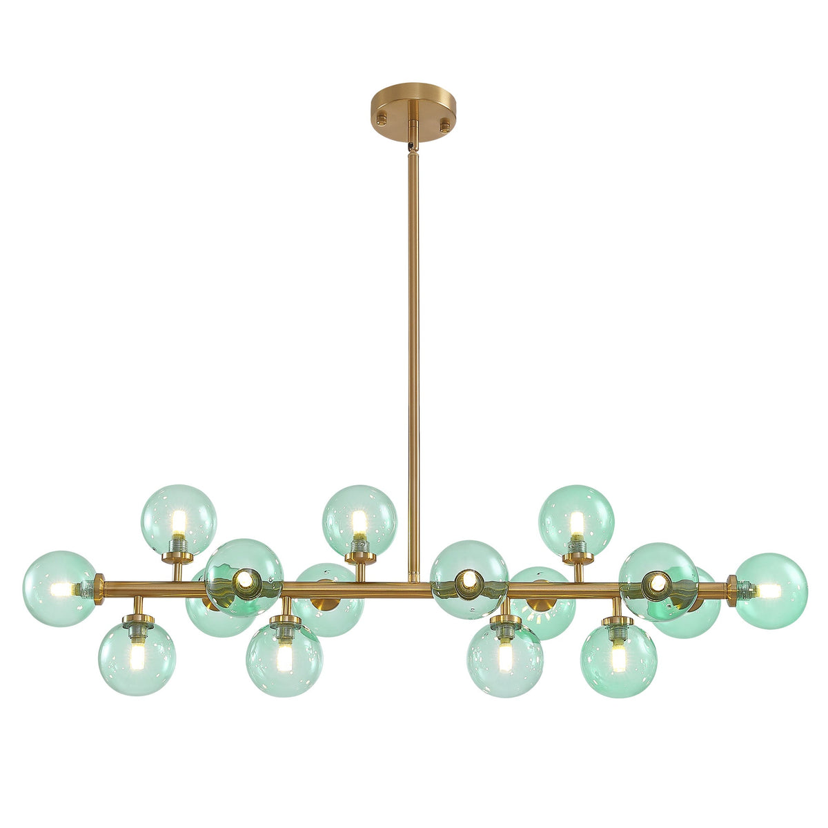 16-Light Modern Dimmable Bubble Glass Sputnik Green and Gold Globe Chandelier for Dining Room and Living Room