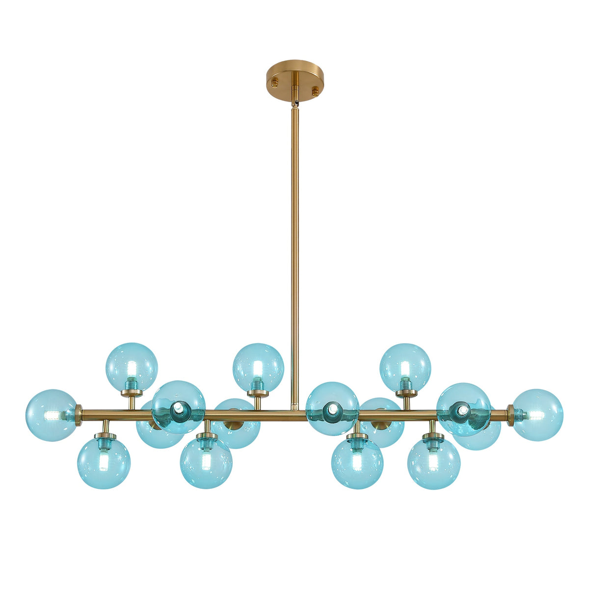 16-Light Modern Dimmable Bubble Glass Sputnik Gold and Blue Globe Chandelier for Dining Room and Living Room