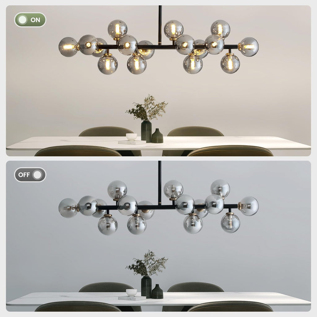 Modern 16 Lights Gray Glass Globe Chandelier for Dining Room Kitchen Island with No Bulbs