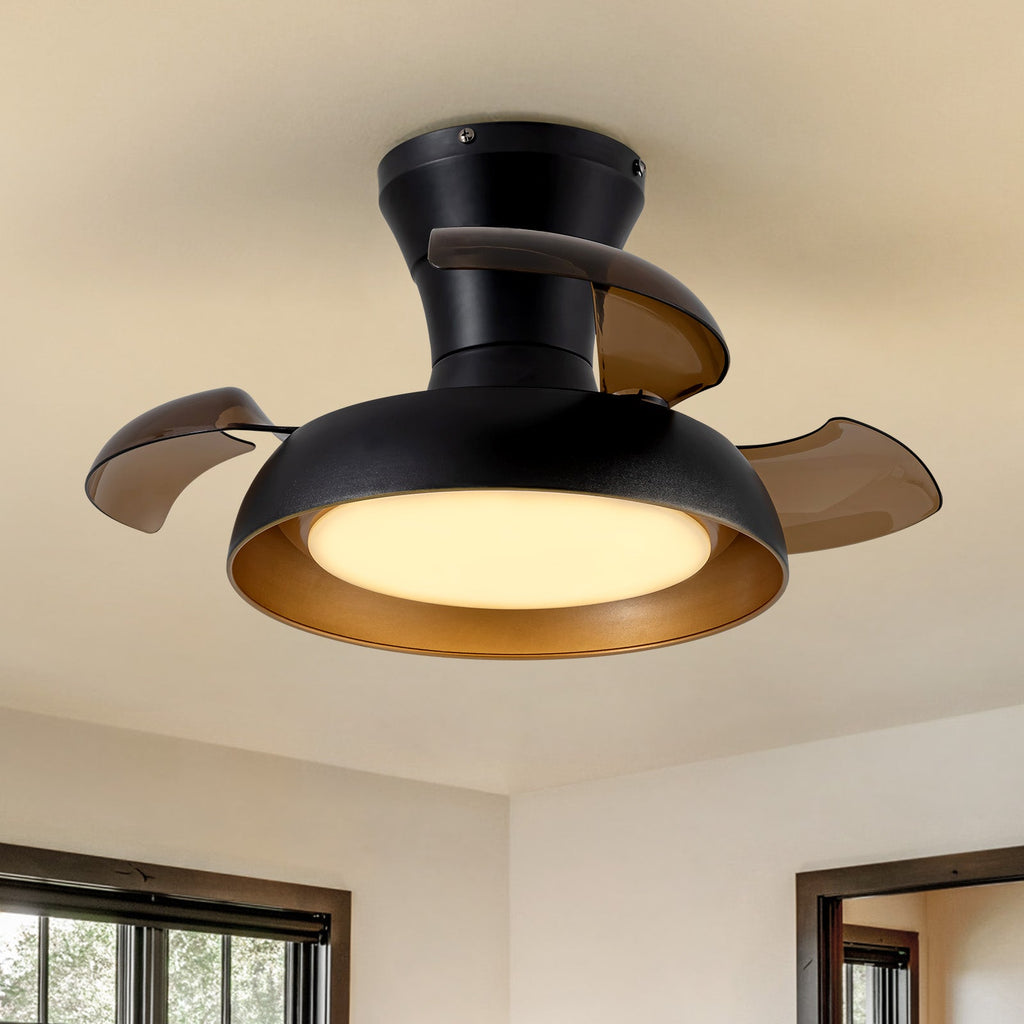 23in Smart Black Retractable Low Profile Ceiling Fan with LED Light