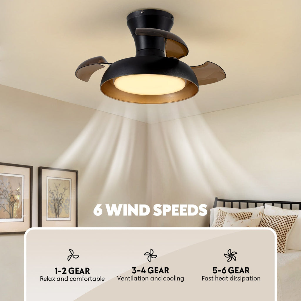 23in Smart Black Retractable Low Profile Ceiling Fan with LED Light