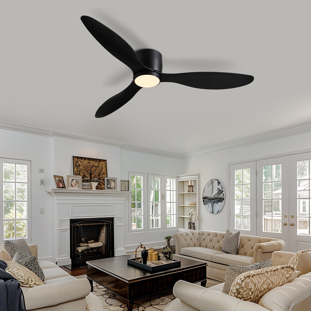 52 in. Smart Indoor Modern Black Low Profile Ceiling Fans with Remote and Wall Control with Dimmable Integrated LED