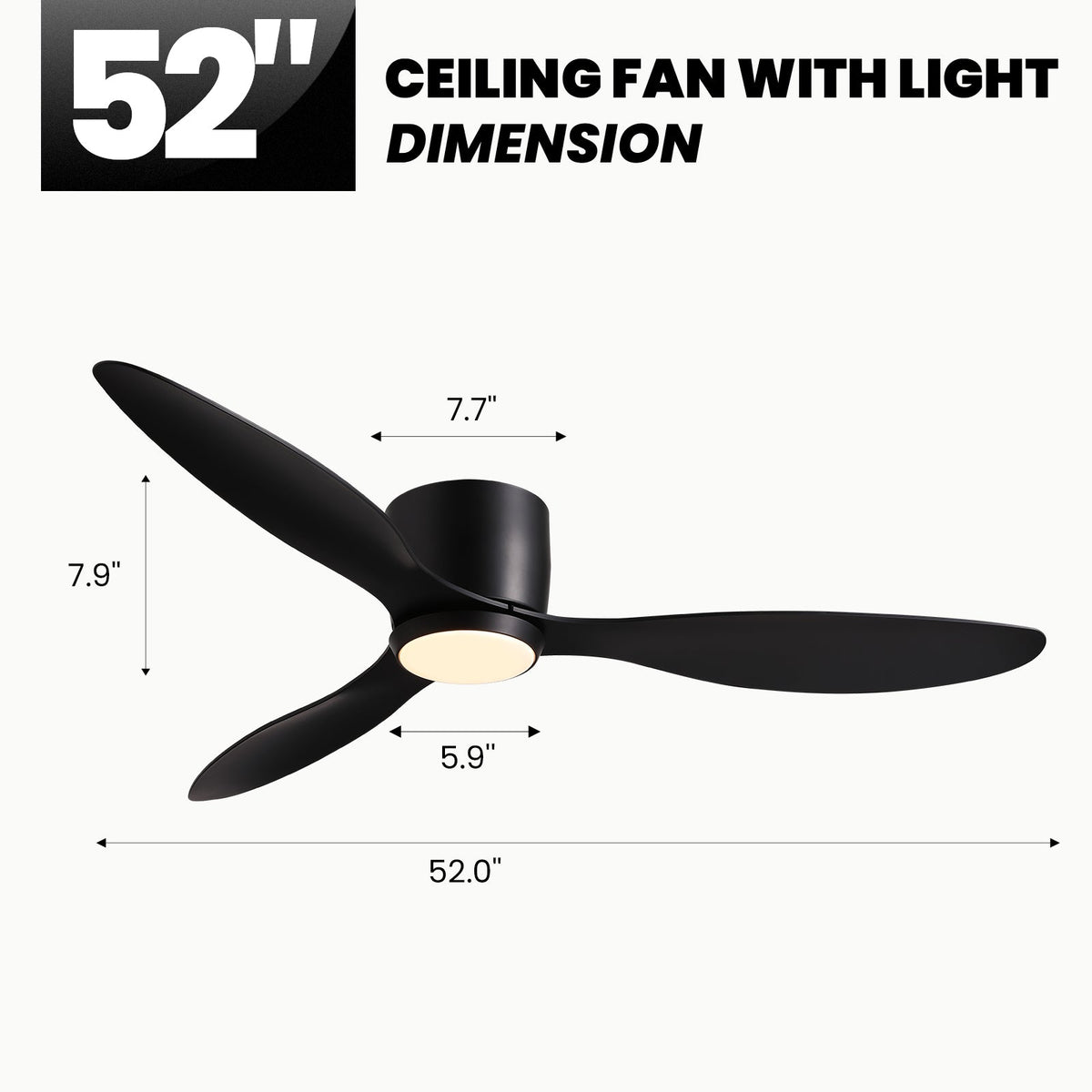52 in. Smart Indoor Modern Black Low Profile Ceiling Fans with Remote and Wall Control with Dimmable Integrated LED