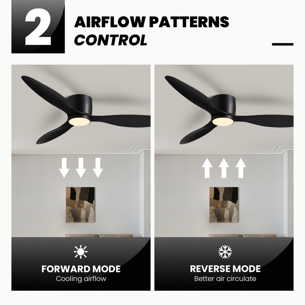 52 in. Smart Indoor Modern Black Low Profile Ceiling Fans with Remote and Wall Control with Dimmable Integrated LED