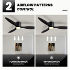52 in. Smart Indoor Modern Black Low Profile Ceiling Fans with Remote and Wall Control with Dimmable Integrated LED