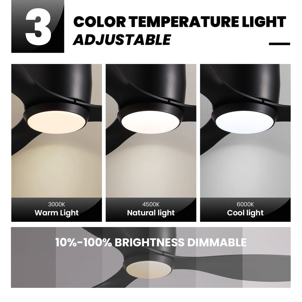 52 in. Smart Indoor Modern Black Low Profile Ceiling Fans with Remote and Wall Control with Dimmable Integrated LED