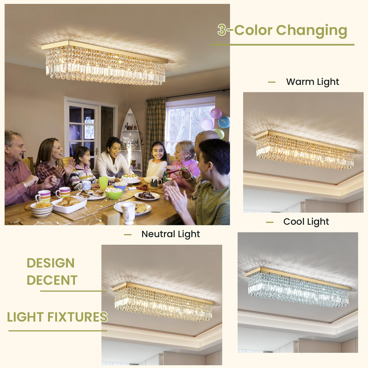 47in Modern 10-Light Gold Rectangle K9 Crystal Chandelier Dimmable for Dining Room (No Bulbs)
