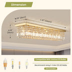 47in Modern 10-Light Gold Rectangle K9 Crystal Chandelier Dimmable for Dining Room (No Bulbs)