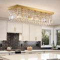 31.5 in 6-Light Gold Rectangle Flush Mount with K9 Clear Crystal Shade and No Bulbs Included