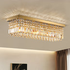 31.5 in 6-Light Gold Rectangle Flush Mount with K9 Clear Crystal Shade and No Bulbs Included