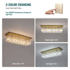 31.5 in 6-Light Gold Rectangle Flush Mount with K9 Clear Crystal Shade and No Bulbs Included