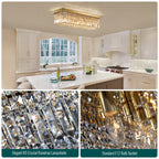 31.5 in 6-Light Gold Rectangle Flush Mount with K9 Clear Crystal Shade and No Bulbs Included