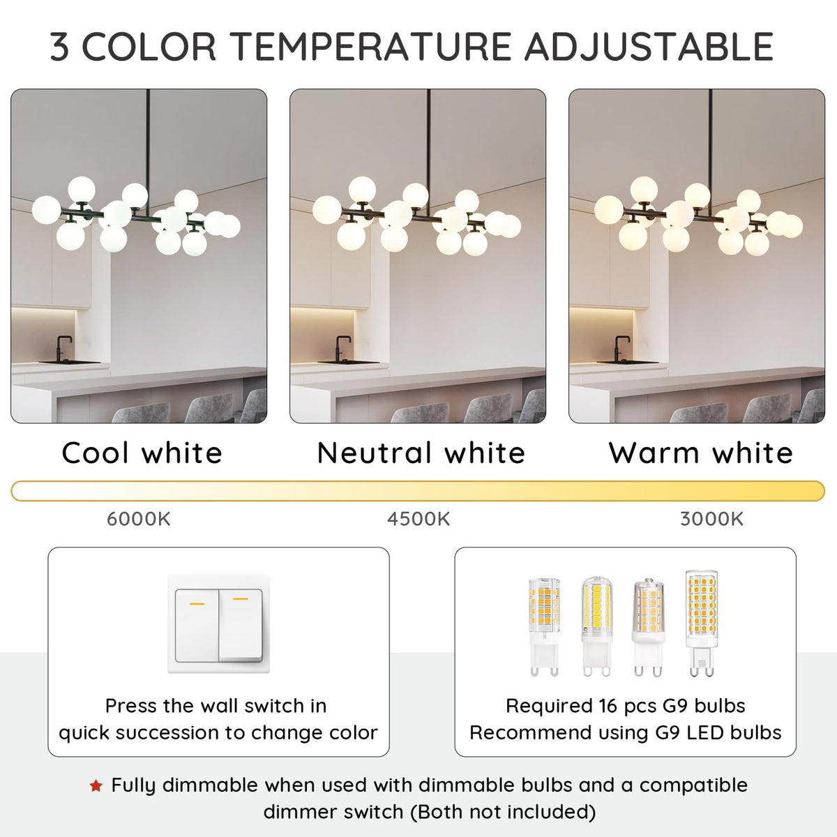 16-Light Mid Century Glass Chandelier 39in Modern Black Linear Pendant Fixture No Bulb