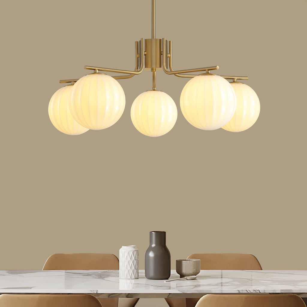 31.5in Gold 5-Light Pendant with Watermelon Glass Shades, Adjustable for Sloped Ceilings