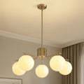 31.5in Gold 5-Light Pendant with Watermelon Glass Shades, Adjustable for Sloped Ceilings