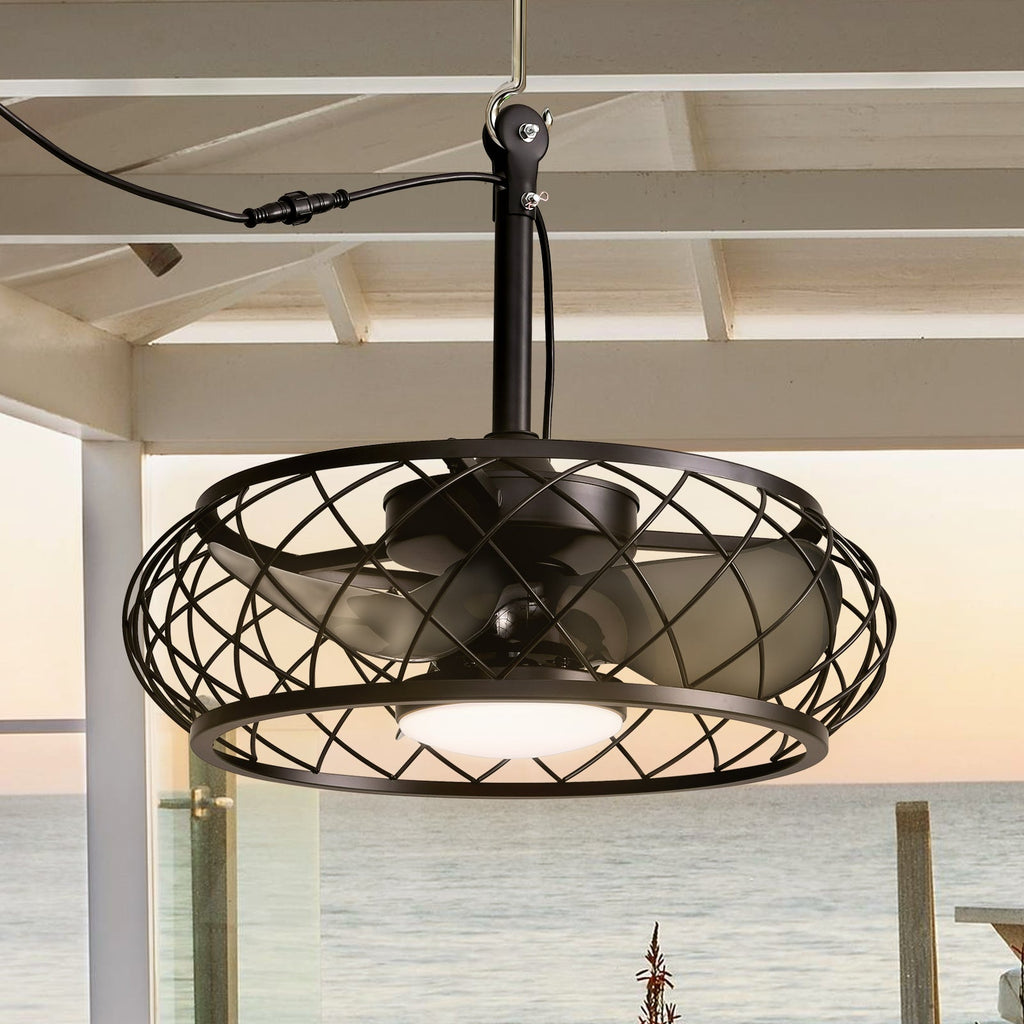 20in Indoor/Outdoor Black LED Waterproof Cage Ceiling Fan Light with Dimming and Timer (Includes Remote Control)