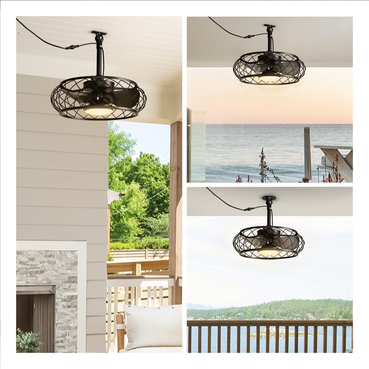 20in Indoor/Outdoor Black LED Waterproof Cage Ceiling Fan Light with Dimming and Timer (Includes Remote Control)