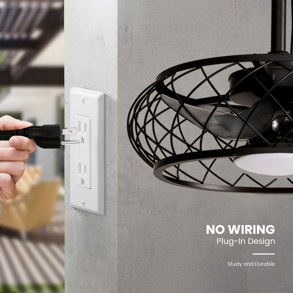 20in Indoor/Outdoor Black LED Waterproof Cage Ceiling Fan Light with Dimming and Timer (Includes Remote Control)