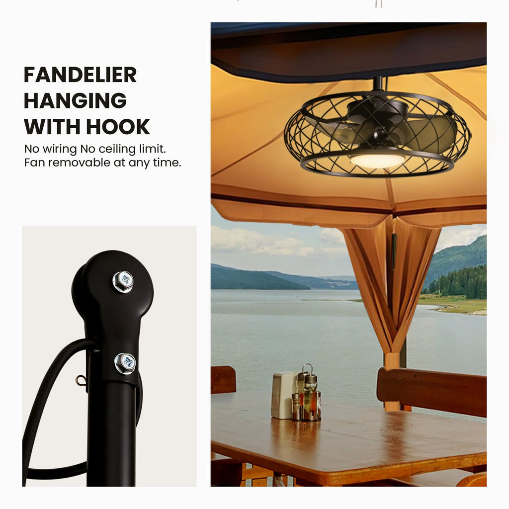 20in Indoor/Outdoor Black LED Waterproof Cage Ceiling Fan Light with Dimming and Timer (Includes Remote Control)