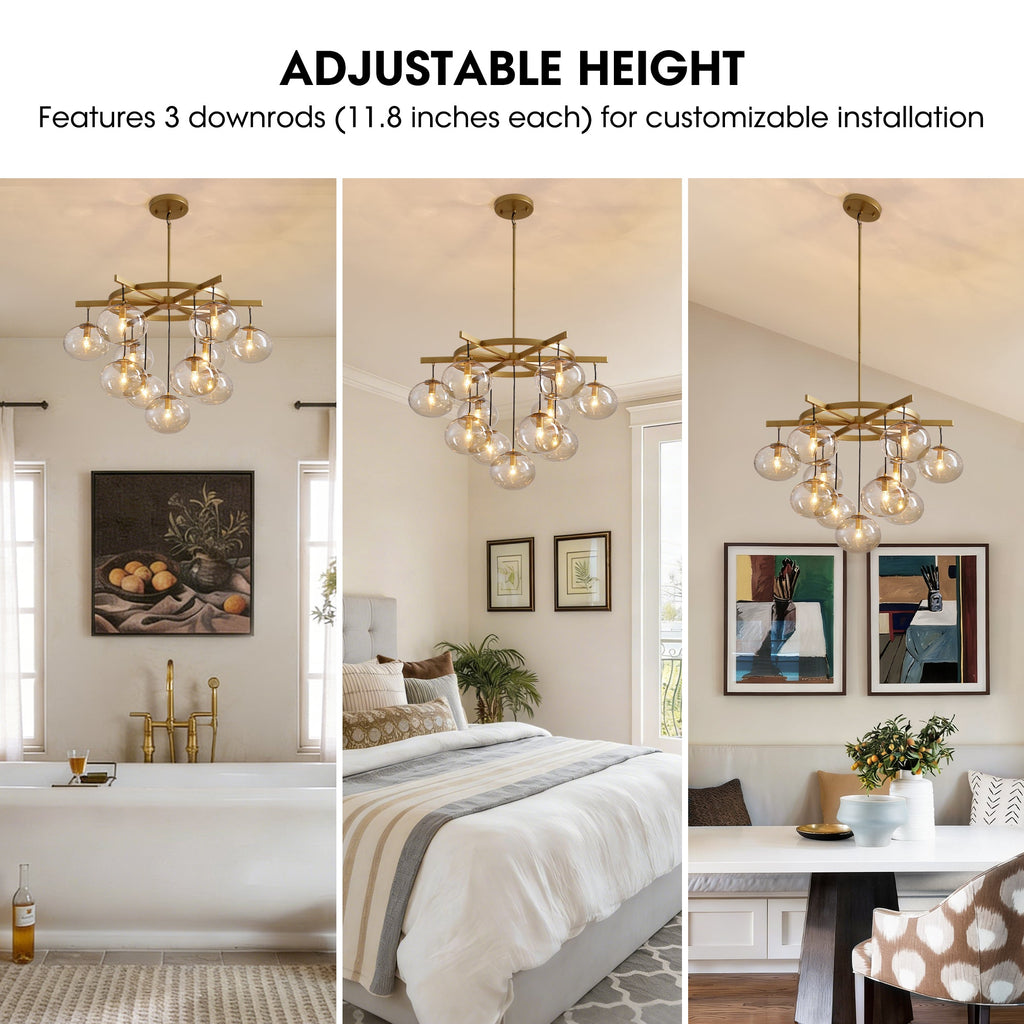 11-Light Modern Gold Bubble Chandelier with Glass Shades for Living Room, Kitchen Island, Bedroom(Bulbs not included)