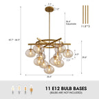 11-Light Modern Gold Bubble Chandelier with Glass Shades for Living Room, Kitchen Island, Bedroom(Bulbs not included)