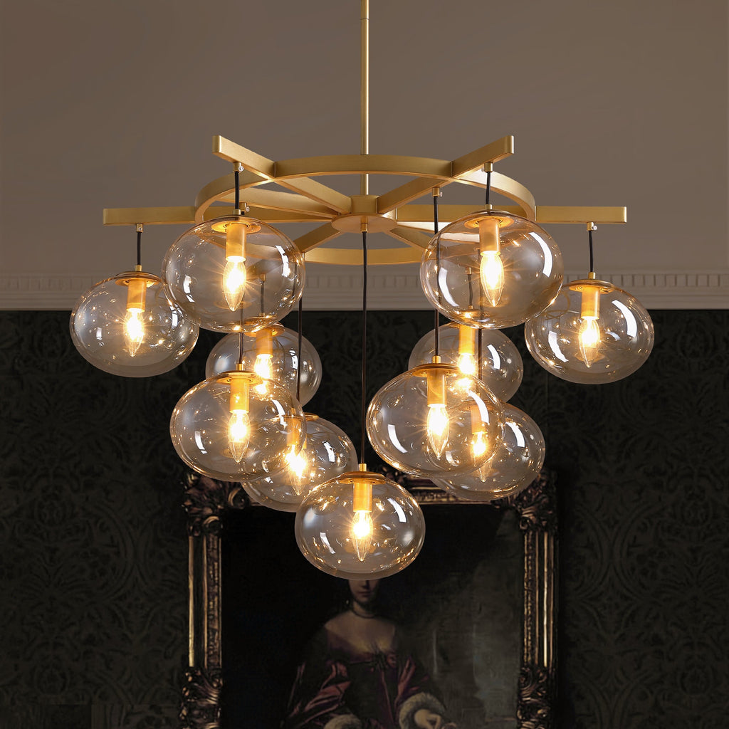 11-Light Modern Gold Bubble Chandelier with Glass Shades for Living Room, Kitchen Island, Bedroom(Bulbs not included)