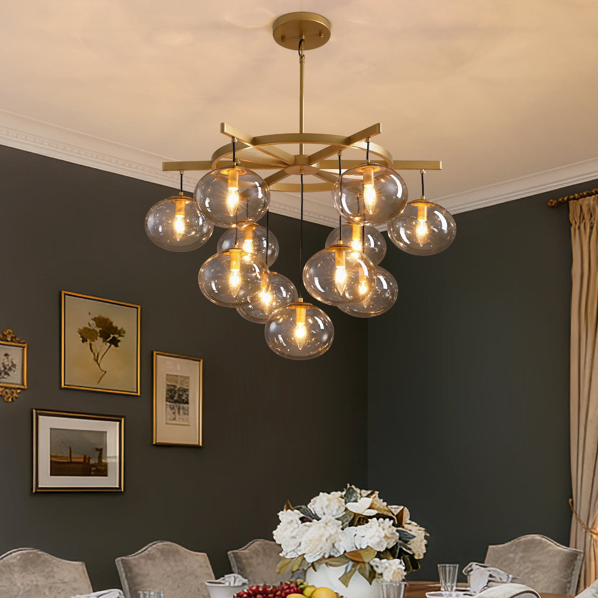 11-Light Modern Gold Bubble Chandelier with Glass Shades for Living Room, Kitchen Island, Bedroom(Bulbs not included)