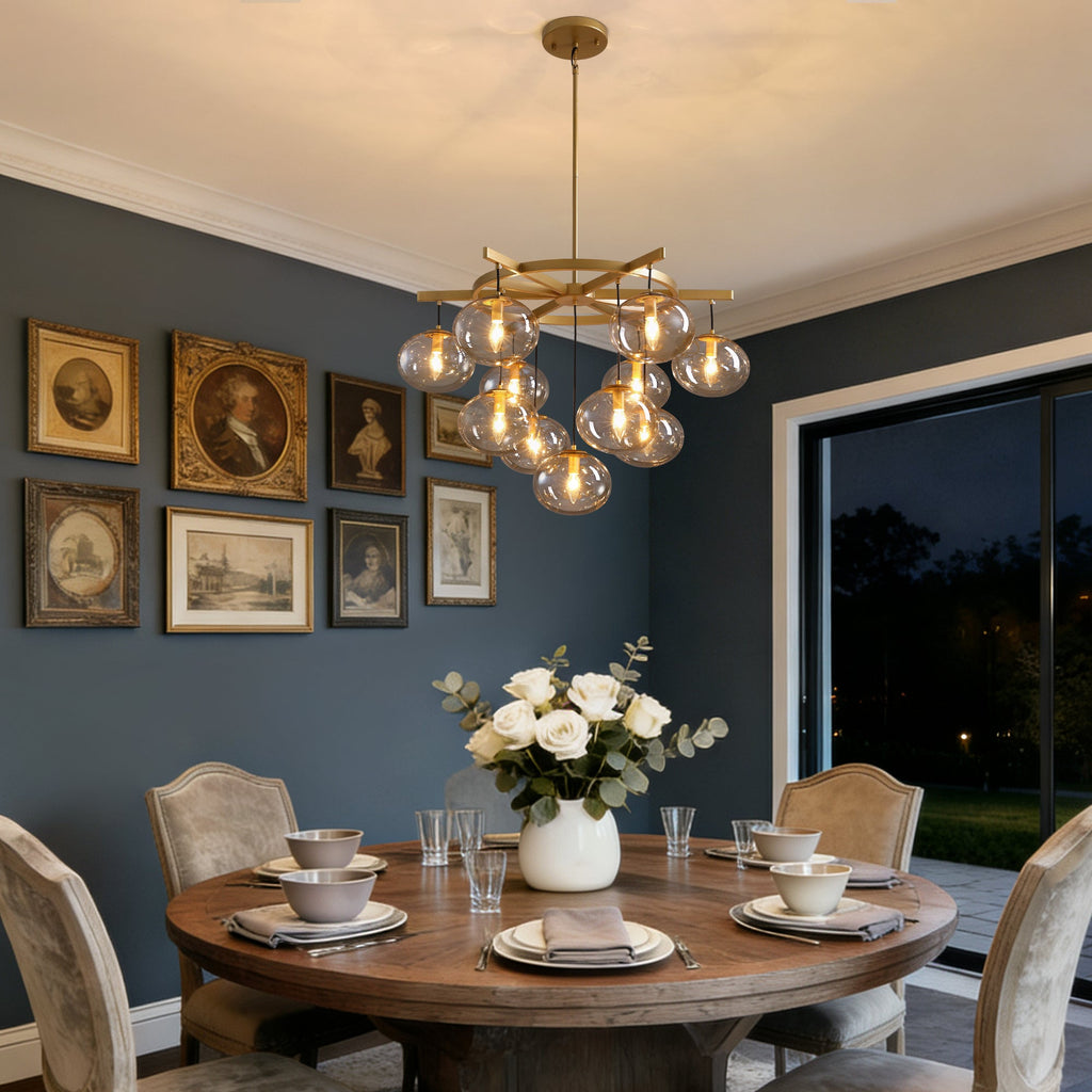 11-Light Modern Gold Bubble Chandelier with Glass Shades for Living Room, Kitchen Island, Bedroom(Bulbs not included)