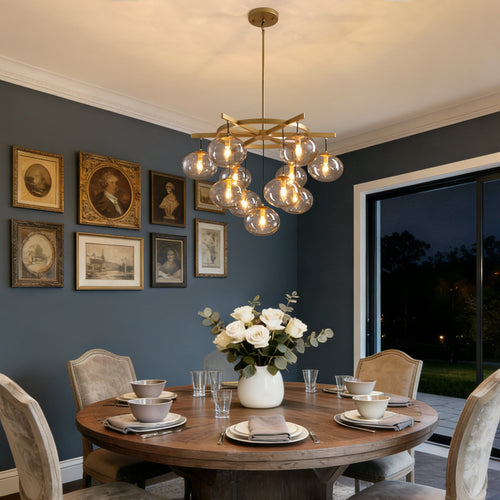 11-Light Modern Gold Bubble Chandelier with Glass Shades for Living Room, Kitchen Island, Bedroom(Bulbs not included)