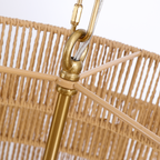 12-Light Natural Adjustable Gold Dimmable 5-Tier Hand-Woven Chandelier with Rattan Shaded for Living Room